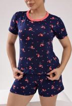 Pijama Feminino Verão de Manguinha em Malha Suede Estampas Ursinho e Flamingo Pijama Feminino Verão de Manguinha em Malha Suede Estampas Ursinho e Flamingo