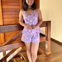 Pijama Feminino Verão Suede Alcinha Evasê Estampado Conjunto Baby Doll Short Doll