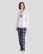 Pijama Feminino Xadrez Macio Azul Marinho Lohe