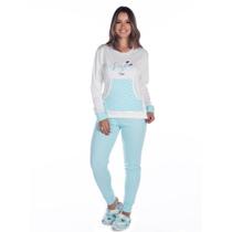 Pijama Femino Fechado Com Bolso Canguru Blusa Manga Longa Estampada e Calça Tecido Canelado - Victory