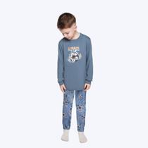 Pijama Futebol Camiseta Manga Longa Meia Malha E Calça Malha Térmica Sublimada Infantil Menino Have Fun 29594 Azul