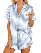 Pijama HOTOUCH de Cetim com Botões e Manga Curta Pijama HOTOUCH de Cetim com Botões e Manga Curta