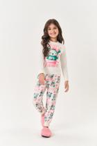 Pijama Infantil Cindi Bege Claro com Estampa de Cactos e Corações