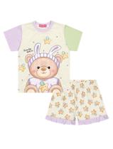 Pijama Infantil Cinti Verão Shorts e Blusa Ursinha Lilás