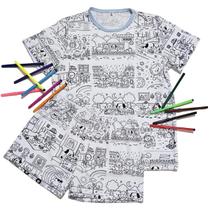 Pijama Infantil Criativo com 6 Canetinhas para Pintar Malha Respirável e Lavável