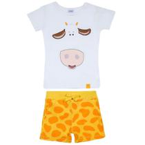 Pijama Infantil Curto Branco Girafa Tip Top