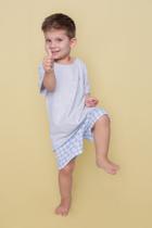 Pijama Infantil Curto Masculino Xadrez Azul