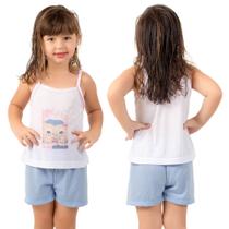 Pijama Infantil Curto Vekyo Modas Menina Roupa de Criança Short e Regata Alça Malha
