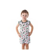 Pijama Infantil de Menino Regata Decote Redondo Blusa E Short Malha Tecido Estampado