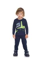 Pijama Infantil Estampa Brilha no Escuro Jacaré Cor Azul Marinho