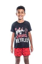 Pijama Infantil Estampado Curto Verão Sofá Netflix Malha PV
