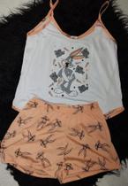 Pijama Infantil Feminino Algodão Cor Branco Com Salmao Com Estampa Pernalonga Pijama Infantil Feminino Algodão Cor Branco Com Salmao Com Estampa Pernalonga