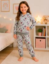 Pijama Infantil Feminino de Inverno com Capuz e Bolso Menina Suede com elasticidade Pijama Infantil Feminino de Inverno com Capuz e Bolso Menina Suede com elasticidade
