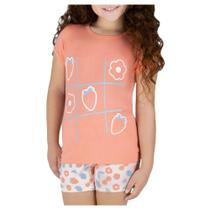 Pijama Infantil Feminino Dedeka Frutas e Flores Laranja 2511