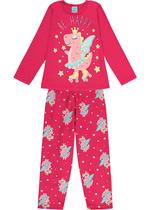 Pijama Infantil Feminino Inverno Rosa Be Happy Brilha no Escuro - Kyly