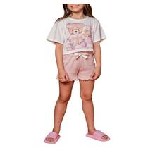 Pijama Infantil Feminino Kukiê Ursos Branco Off e Rosa 68964