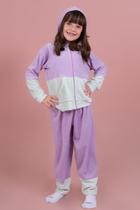 Pijama infantil feminino longo em plush blusa com zíper e calça jogger aconchego