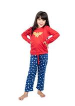 Pijama Infantil Feminino Longo Inverno Mulher Maravilha