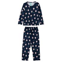 Pijama Infantil Feminino Menina Azul em Algodão Inverno Malwee