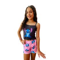 Pijama Infantil Feminino Ondinha com Personagem Stitch Conforto para Dormir