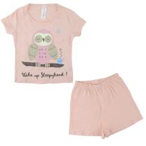 Pijama Infantil Feminino Toy Box Curto Corujnha Salmão - 599