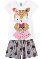 Pijama Infantil Feminino Verão Branco Ice Cream Dream Brilha no Escuro - Kyly Pijama Infantil Feminino Verão Branco Ice Cream Dream Brilha no Escuro - Kyly