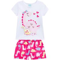 Pijama Infantil Feminino Verão Branco Mom Dino Brilha no Escuro - Kyly