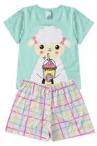 Pijama Infantil Feminino Verão Milkshake Sheep - Hey Kids - Azul Claro