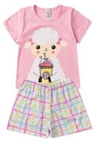 Pijama Infantil Feminino Verão Milkshake Sheep - Hey Kids - Rosa Claro