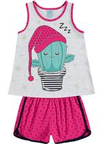 Pijama Infantil Feminino Verão Rosa Cute Cactus Brilha no Escuro - Kyly