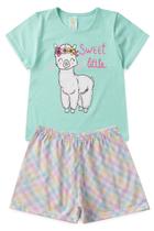 Pijama Infantil Feminino Verão Sweet Little - Hey Kids - Azul Claro