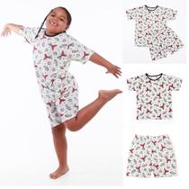 Pijama infantil Fifico Modas mar sereia fundo tecido na cor bege