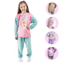 Pijama infantil fleece inverno longo meninas