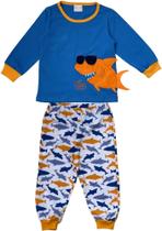 Pijama Infantil Interativo Menino P, Tubarão Aventureiro Azul - Bella kids