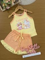 Pijama Infantil Kukiê Verão com Shorts Laranja e Regata Amarela Bichinhos Karaoke Pijama Infantil Kukiê Verão com Shorts Laranja e Regata Amarela Bichinhos Karaoke