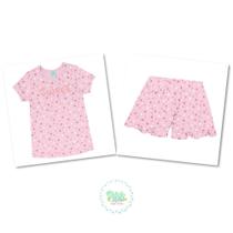 Pijama Infantil Kyly Blusa e Short em Algodão Estampado cor Rosa