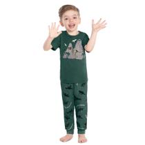 Pijama Infantil Kyly Camiseta e Calça Algodão Estampa Brilha no Escuro Verde