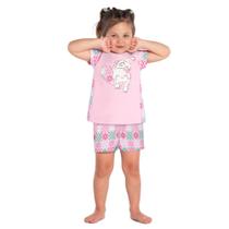 Pijama Infantil Kyly em Algodão Estampa Gatinho Brilha no Escuro Rosa