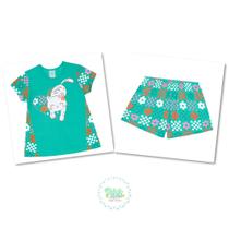 Pijama Infantil Kyly em Algodão Estampa Gatinho Brilha no Escuro Verde