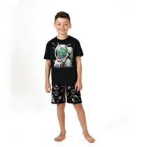 Pijama infantil Kyly masculino 100% algodão com estampa camaleão que brilha no escuro Pijama infantil Kyly masculino 100% algodão com estampa camaleão que brilha no escuro
