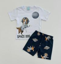 Pijama Infantil Kyly Menino Camiseta Astronauta Bermuda Azul Estampa Espaço