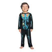 Pijama Infantil Longo Kyly Caveira de Fone Brilha no Escuro Menino