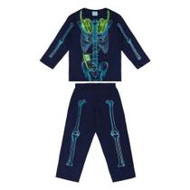 Pijama infantil longo masculino 100% algodão com estampa que brilha no escuro Pijama infantil longo masculino 100% algodão com estampa que brilha no escuro