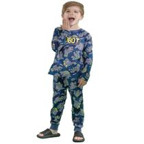Pijama Infantil Longo Menino Dino Robot Brilha No Escuro