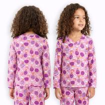 Pijama Infantil Malha Suede Estampado Manga Longa Gola V Confortável -