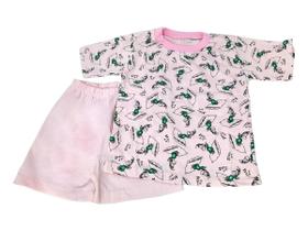 Pijama Infantil Manga Curta Menina Verão Rosa Claro