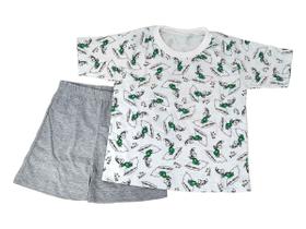 Pijama Infantil Manga Curta Menino Verão Branco Cinza