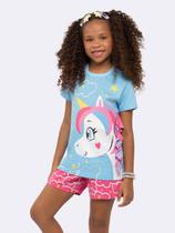 Pijama Infantil Manga Curta Unicórnio com Estampa Glitter