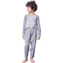 Pijama Infantil Manga Longa Cinza Listrado - Ceci Dreams