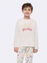 Pijama Infantil Manga Longa Harry Potter Unissex com Estampa Metalizada